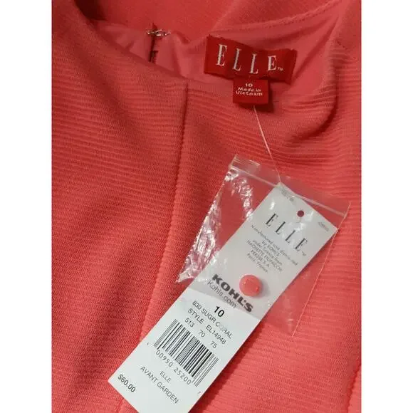 Elle Avant Garden Dress Women's Size 10 Coral Pleated Cut Out Back Sleeveless - Picture 7 of 7